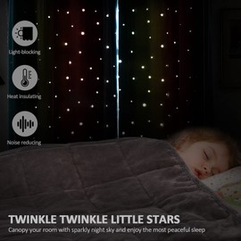 Stiio Rainbow Curtains with Sheer W52 x L84 inches 2 Panels, Hollow-Out Stars Curtains for Girls Bedroom Blackout Ombre Stripe Grommet Thermal Insulated Room Darkening Kids Colorful Curtains