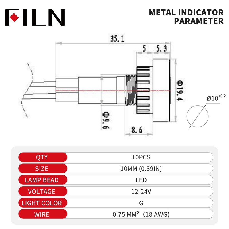 FILN Led Indicator Light 10mm Plastic Signal Light Dash Lights
