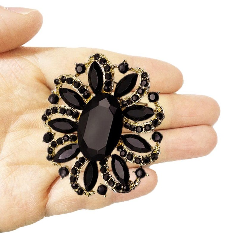 Ezing 4Pcs Brooch Lot with Large Big Size Rhinestone Crystal