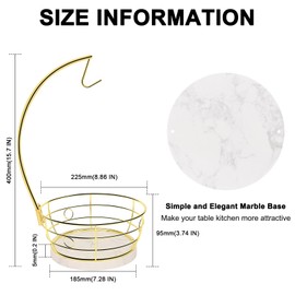 Livabber Countertop Fruit Basket Bowl with Banana Hanger, Modern Standing Fruit Vegetable Bowl Storage, with Banana Tree Holder for Kitchen Dinning Table (Round Marble, Gold)