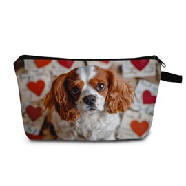 MoCaliduccious Cavalier King Charles Spaniel Makeup Bag Red Heart Background Adorable Dog Print Cosmetic Pouch for Dog Lovers Travel Toiletry Organizer Gift for Pet Enthusiasts