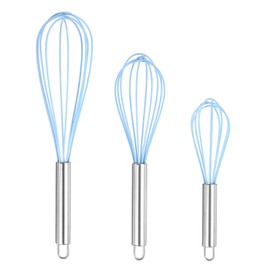 HARFINGTON 3Pcs Silicone Whisk 8" 10" 12" Kitchen Whisk Wire Whisks Beater with Stainless Steel Handle for Egg Milk Whisking Blending Beating & Stirring, Blue