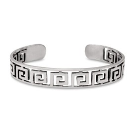 81stgeneration Women's 925 Sterling Silver Greek Key Thick Adjustable Bangle