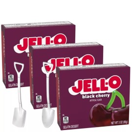Jell-O Gelatin Dessert Mix 3oz w/ Mini Shovel Spoons (Black Cherry)