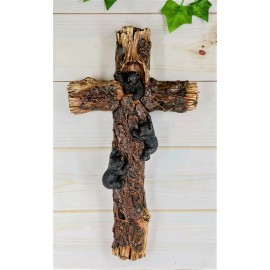 Ebros Rustic Western 3 Playful Climbing Black Bears Wall Cross Decor 14.25" H