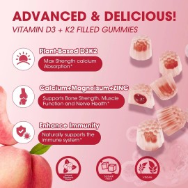 BEWORTHS 2PACK Vitamin D3 10000 IU + K2 (MK-7) 200mcg PLUS Calcium Magnesium Zinc Gummies