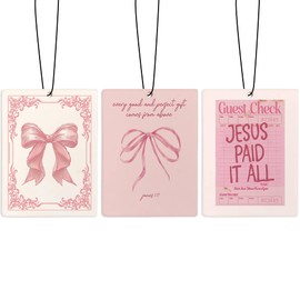 ZFQ Coquette Pink Bow Christian Car Air Freshener, Cute Girly Pink Bible Verse Air Freshener Hanging 3 Pcs for Cars Closet Drawer or Books, Cute Preppy Christian Car Accessories Mirror Decor for Women