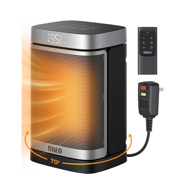Dreo Electric Space Heater for Bathroom and Indoor, Portable Heater, 1500W Safe and Quiet PTC Ceramic Heater, 40-95°F Digital Thermostat, 70°Oscillating, Remote, ALCI Safety Plug, 12h Timer, 5 Modes