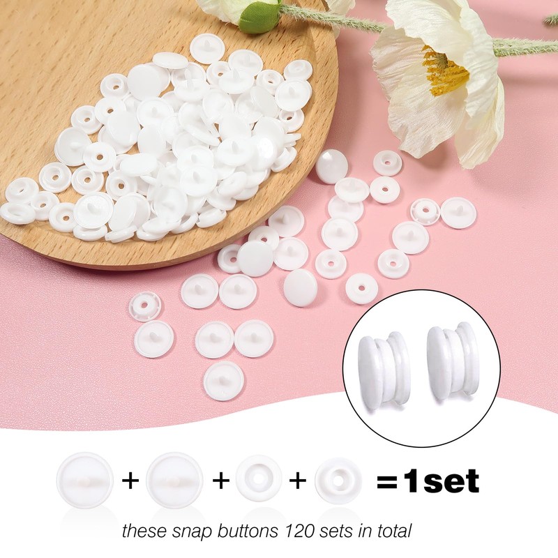 TOAOB 120 Sets T5 Snap Button Fasteners Plastic White Press