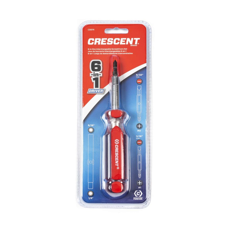 Crescent CS61N 6-in-1 Interchangeable Bit Screwdriver, Red Handle