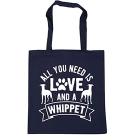 Hippowarehouse All you need is love and a Whippet Tote Shopping Gym Beach Bag 42cm x38cm, 10 litres