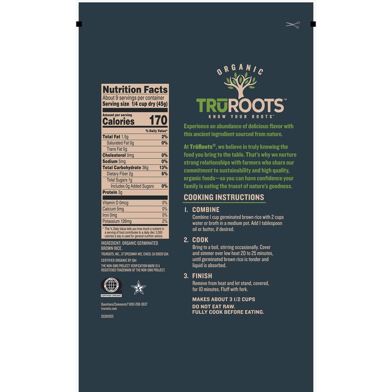TruRoots Organic Germinated Brown Rice, 14 Ounces, Certified USDA Organic,