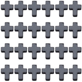 SUNNYCLUE Pack of 60 Cross Beads Crucifix Beads Synthetic Hematite Black Vacuum Coating Loose Holy Pearl for DIY Earrings Necklaces Bracelets Jewellery Making Art Women Men Adults