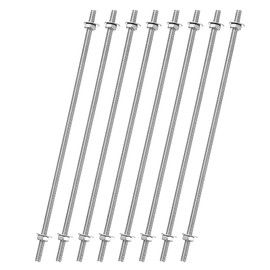 sourcing map 8pcs 8/32 Inch M4 Threaded Rods with 40pcs Hex Nuts and Washers 10 Inch 201 Stainless Steel Full Threads Right-Hand Thread for Hangers, U-Bolts, Beaded Garden Stake Rods, Silver