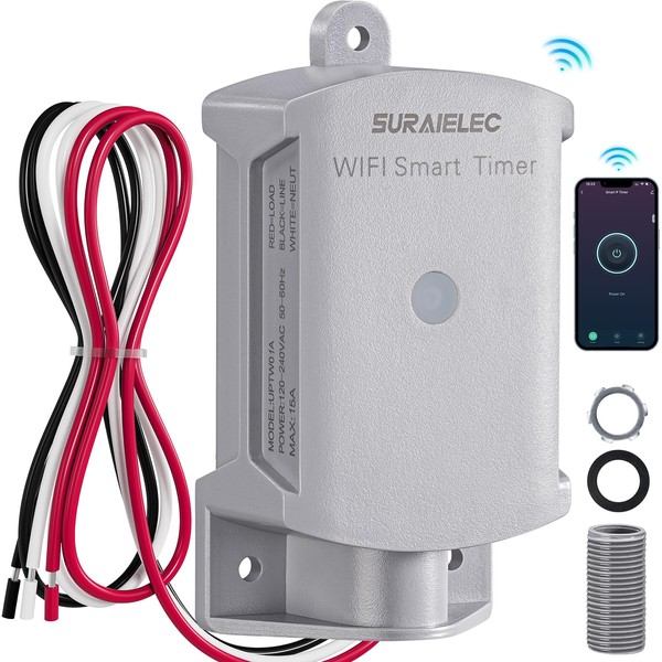 SURAIELEC 15 AMP WiFi Smart Timer Switch for Outdoor Electrical