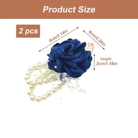 TUKEVA Pack of 2 Wrist Flowers Pearl Wrist Flower Wedding Decoration Floral Wedding Bracelet Accessories for Bride Bridesmaids for Prom Event Wedding Party etc (Navy Blue)