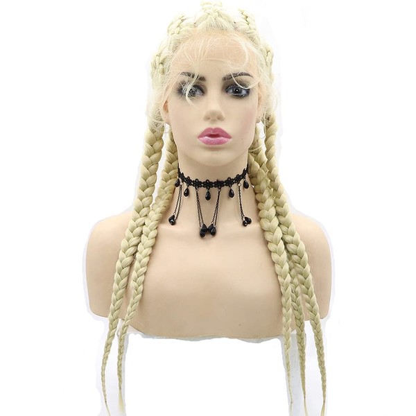 Sylvia 24" Blonde Synthetic Hair Five Braids Ombre Lace Front Wig Heat Resistant Fiber Hair for Women