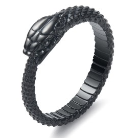 KIRTIJW Mens Snake Rings Stainless Steel Black Ouroboros Snake Ring Gothic Biker Punk Animal Rings for Men Women Size 13