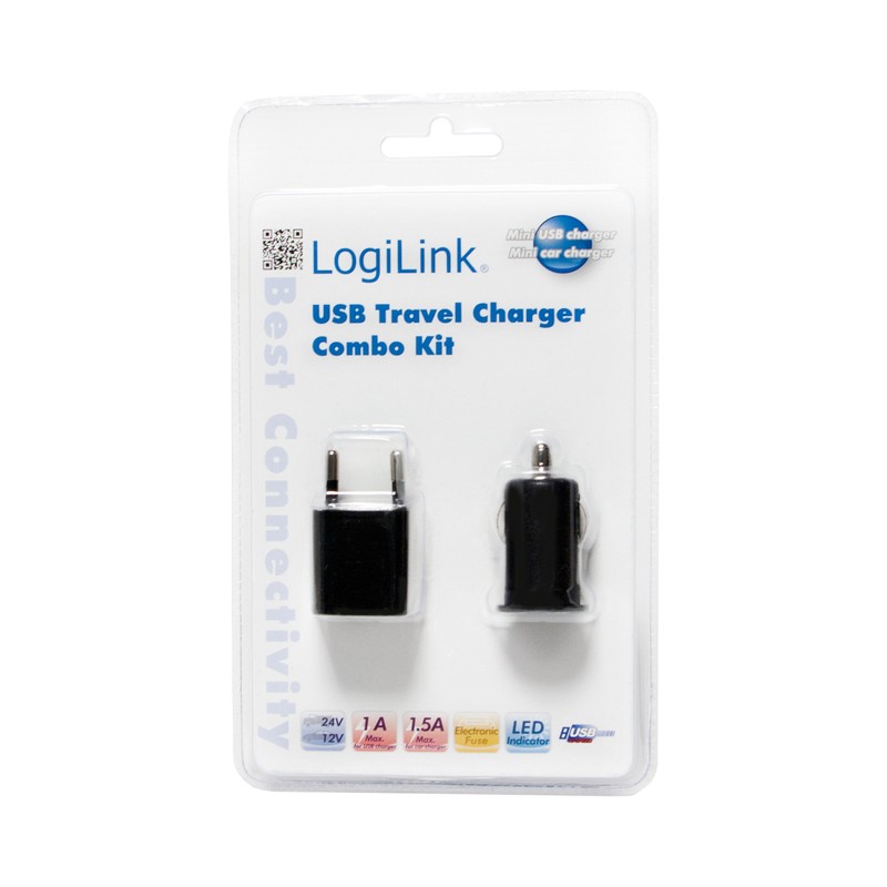 LogiLink PA0076 USB-Reiseadapter Set schwarz