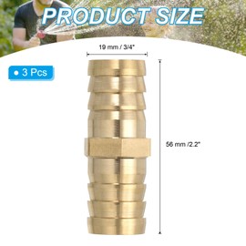 PATIKIL 3/4" Brass Hose Barb Fitting, 3 Pcs Straight Barb Union Fittings Metals Splicer Mender Connector Barbed Adapter Air Hose Repair Kit for Water Oil Fuel Gas