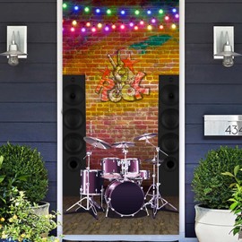 Drums Set Band Banner Backdrop Background Music Rock Roll Pop Musician Drummer Theme Decor for Boyfriend Men Boys 70s 70's 80s 80's 1st Birthday Party Photo Booth Props Favors Supplies Decorations