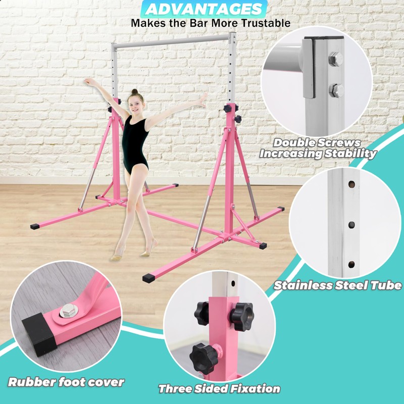 FC FUNCHEER Foldable Gymnastics Bar,5FT Horizontal bar,Adjustable Kids Training bar