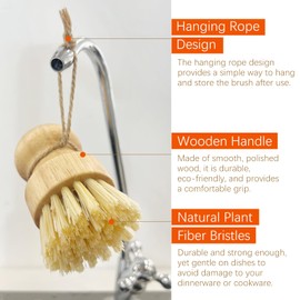 2pcs Wooden Dish Scrub Brushes for Kitchen, Eco-Friendly Cleaning Scrubbers, Natural Sisal Bristles for Dishes and Washing Cast Iron Pans