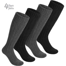 BRUBAKER Alpaca Wool Socks - Over the Calf Socks for Women and Men - 4 Pairs Unisex Knee High Winter Socks for Outdoor Indoor - Thermal Thick for Cold Weather - Gray and Anthracite - 6.5-8