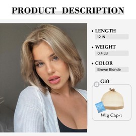 testar Blonde Highlights Bob Wigs for White Women Short Light Brown Wig Straight Lace Front Wig Natural Hairline Synthetic Heat Resistant Wig for Cosplay 12IN