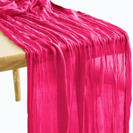 LEBKFT Boho Cheesecloth Table Runner Fuchsia, Long Rustic Sheer Gauze Runner for Wedding, Baby Shower, Christmas Decor