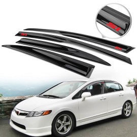 Unbranded Fits 06-11 Civic 4DR Sedan Mugen Style Window Visors Guard Deflector w/ Red Si