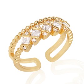 JHWYSPA 14K Gold Plated Cubic Zirconia Dainty Stackable Ring for Women | Crossover CZ Open Eternity Band (Double Row Rings)
