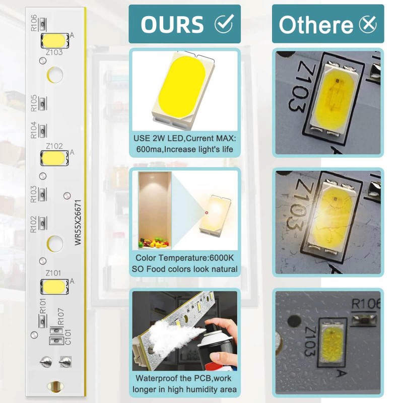 For GE Durable 2pcs WR55X26671 Refrigerator LED Light Board for