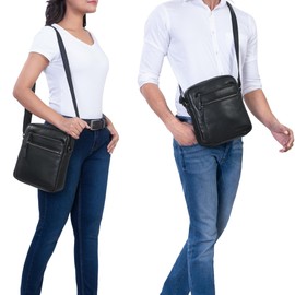 STILORD 'Garcia' Modern Leather Shoulder Bag Small Vintage Cross Body Cross Over Bag for Men Women Messenger Bag in Genuine Leather, Colour:obsidian black