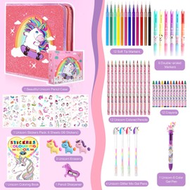 CozyJoyz Unicorn Washable Marker Set, 59 Pcs Arts and Crafts Coloring Set for Kids, Drawing Art Supplies Birthday Gifts for Girls 4-9 Year Old (Pink)
