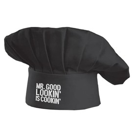 Embroidered Funny Mr Good Lookin is Cookin Chef Hat Adult Adjustable Elastic Baker Kitchen Cooking Chef Cap Gift Mom, Dad Black