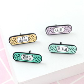 4 Pieces Colored Band Aids Enamel Pins I AM FNOUGH Funny Letter Brooches for Backpacks Clothes Caps Cartoon Lapel Pins Badges