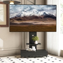 Rolling TV Stand with Shelf & Storage Drawer, Black Mobile TV Cart on Wheels for 32-75 Inch TVs, Movable Portable TV Stand Swivel Tilt & Height Adjustable Universal Corner TV Stand for Bedroom