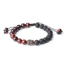 COAI® 8mm Buddha Head Mala Prayer Beads Red Tiger Eye Lava Stones Bracelet