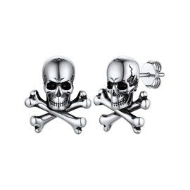 Skull Stud Earrings for Men Women Sturdy Stainless Steel Jewelry Hypoallergenic Nickel Free Comfort Fit Ear Charms for Brothers
