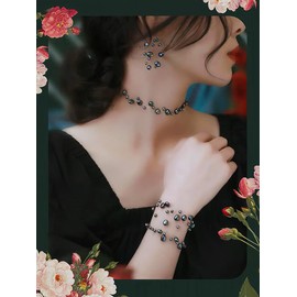 Aleasha Black Floating Pearl Choker Women Multi Layered Freshwater Necklace Costume Multi Strand Pearl Wedding Jewellry