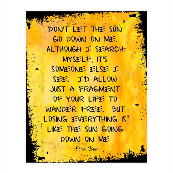 Elton John- Song Lyrics Wall Art-"Don't Let The Sun Go Down On Me"- 8 x 10" Modern Art-Print Ready to Frame. Abstract Home-Studio-Office Décor. Perfect Gift for Musicians & Sir Elton John Fans.