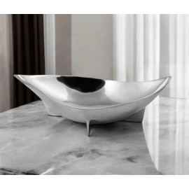 Homeroots 16" Silver Aluminum Oval Eye Shaped Centerpiece Bowl
