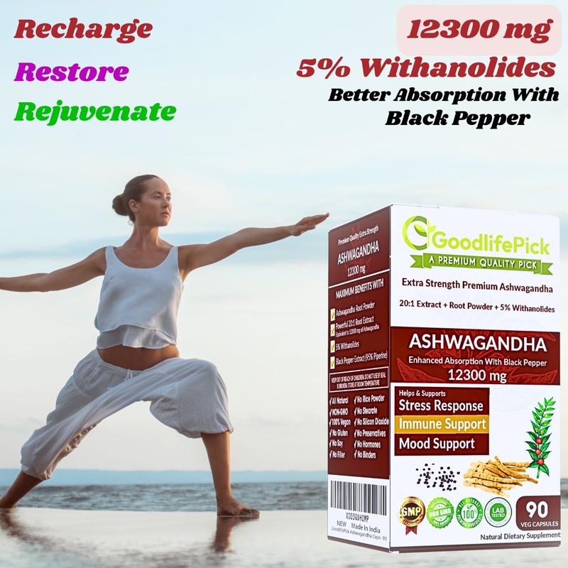 Premium Ashwagandha 12300 MG & 5% Withanolides Black Pepper 90
