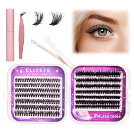 Elitefe Lash Extension Kit DIY 280Pcs Lash Clusters Kit Eyelash Extensions 10-16MM Individual Lashes Extensions with Lash Bond and Seal Lash Tweezers (280Pcs, 40D&80D, 0.07D, 10-16mm)
