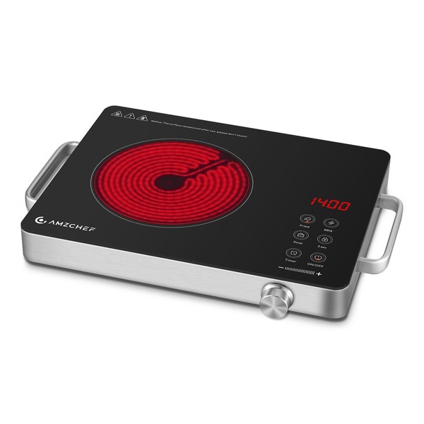 AMZCHEF 1400W Single Burner Electric Cooktop, Easy to clean, 3-reset