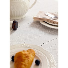 patdrea Vintage White Lace Tablecloth,Design Embroidered Cotton Ruffle Table Cloth for Rectangle Table,Elegant Rustic Fabric Decorations for Wedding Party Thanksgiving Christmas 63"*87"