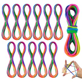 WINKIO 12 Pieces Finger Twist Thread Game Children with Rubber Twist, 11 Pieces Finger Game + 1 Piece Jump Bands (5 m), Rainbow Puzzle Games, Small Gifts for Children Birthday Parties and Campus Games