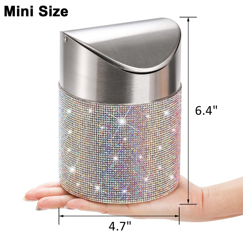 ZOOFOX Countertop Trash Can, 1.5 Liter Bling Rhinestone Garbage Bin