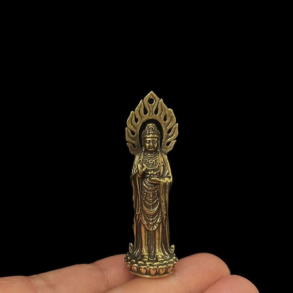 Mini Buddha Statue, Kwan-Yin Statue, Brass Statue, 2.4 inches (6 cm), Height 2.4 inches (6 cm), Protection of Honzon, Praying, Evil Protection